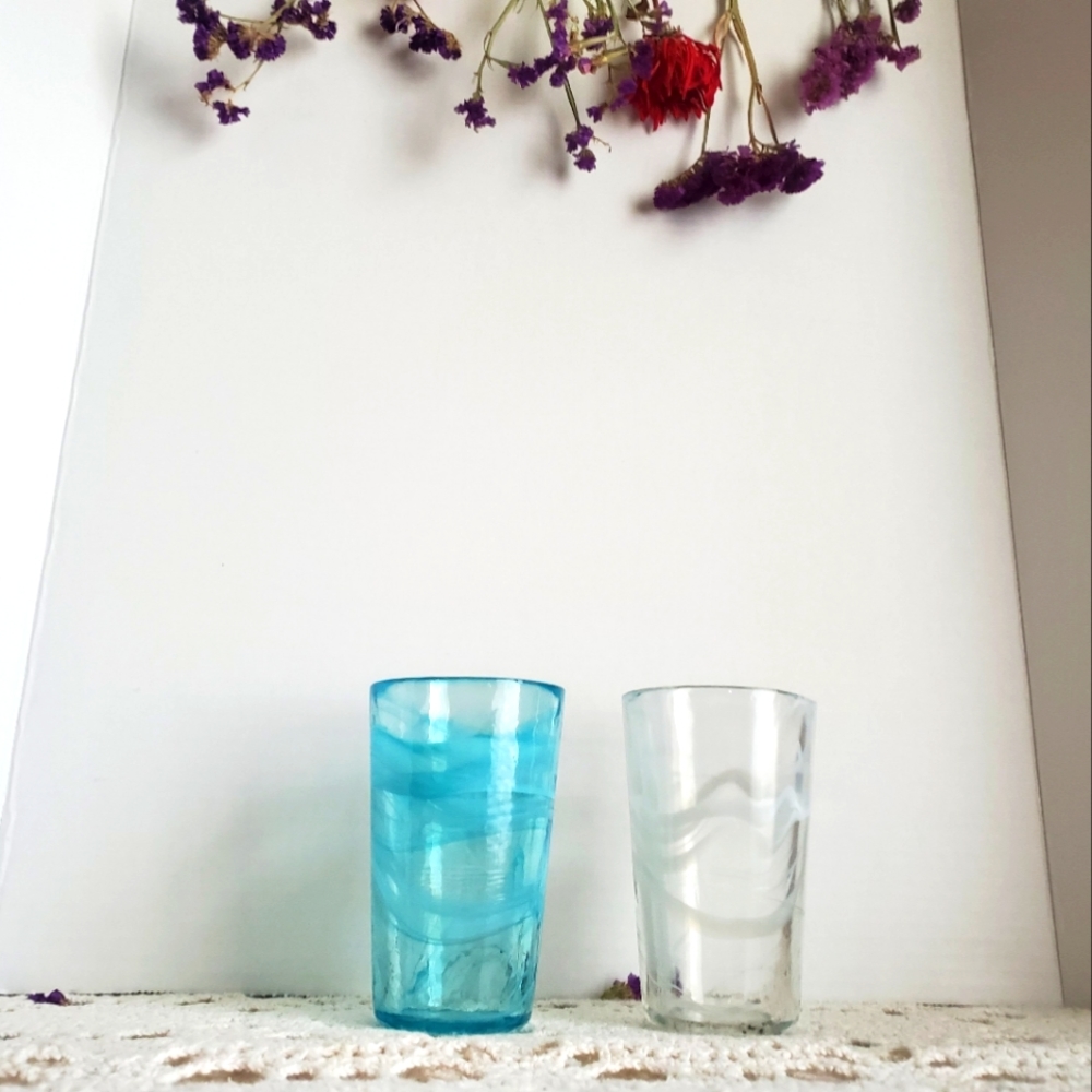 Hand blown glass cup set of 2